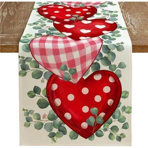 Farmhouse Table Runner Valentines Day Decor Dining Cloth Heart Decoration 13x72